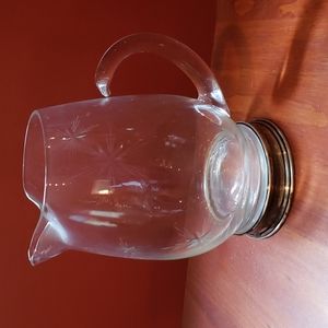 Glass etched Water Pitcher with Silver Bottom